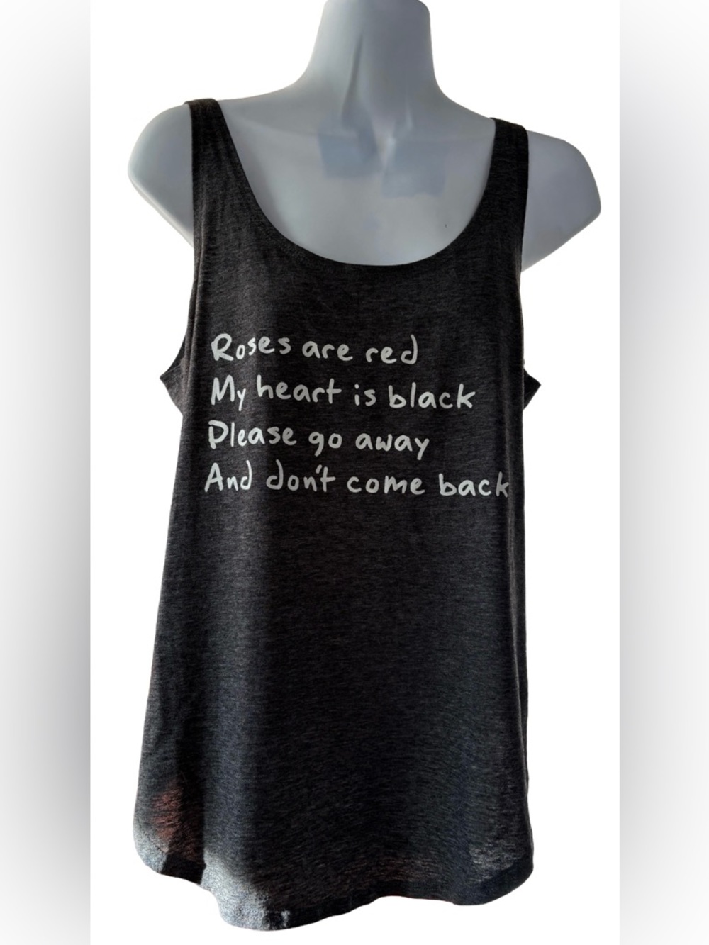 Black Matter Black Tank Top with White Text - "Roses are red"